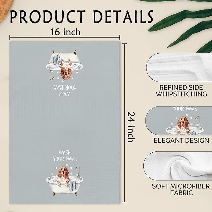 Funny Basset Hound Hand Towels for Bathroom, Basset Hound Gifts for Women Men Dog Lovers, Bassett Dogs Themed Hand Towels, Wash Your Paws Dish Tea Towel for Kitchen Bathroom Decor, 16x24 Inch