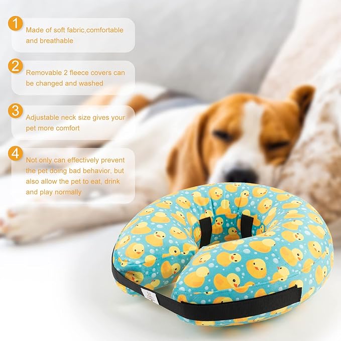 CuteBone Inflatable Soft Dog Cone with Removable Fleece Covers for Small/Medium/Large Dogs and Cats After Surgery GWB04S