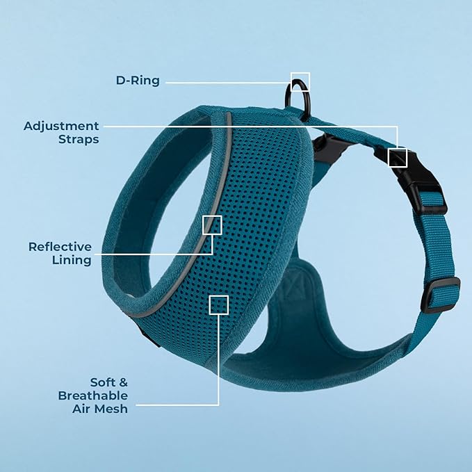 Voyager Aerolite Over The Head Dog Harness, No Pull Breathable Air Mesh Vest, Quick Dry with Reflective Stitching, Adjustable Escape Resistant Harness for Small Medium Large Dogs - Turquoise, Large
