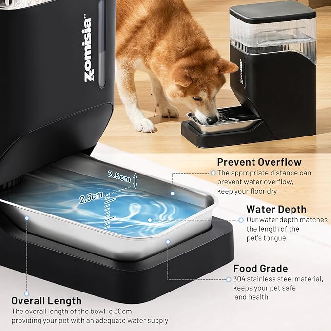 Automatic Dog Water Dispenser 8L with Stainless Steel Bowl, Gravity Large Capacity Water Bowl for Dogs, 2 Gallon Pet Waterer 100% BPA Free, Black