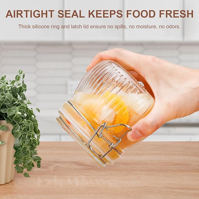 17oz Airtight Glass Jars with Lids, Small Food Storage Container Set of 6, Wire Clip Canisters Mason Jars for Canning Pickling Spice Herb