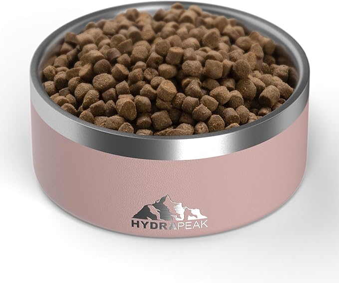 Hydrapeak Dog Bowl; Non Slip Stainless Steel; Water and Food Dish; Large Sized and Small Dogs; 32oz 64oz; Multiple Sizes; 4 Cup | Rosewood