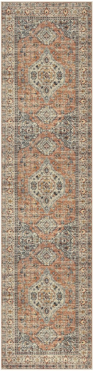Lahome Oriental Kitchen Runners for Hallways, 2.5x10 Washable Runner Rug Non Slip, Soft Hallway Rug Distressed Ultra-Thin Long Carpet for Bathroom Entryway ?랡edroom, Peach/Orange