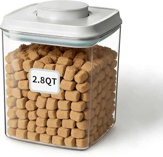 Ankou Airtight Dog Food Storage Container, 2.8 QT, One-Touch Pop Lid, BPA-Free | Clear Stackable Canister for Pet Food & Cat Treats