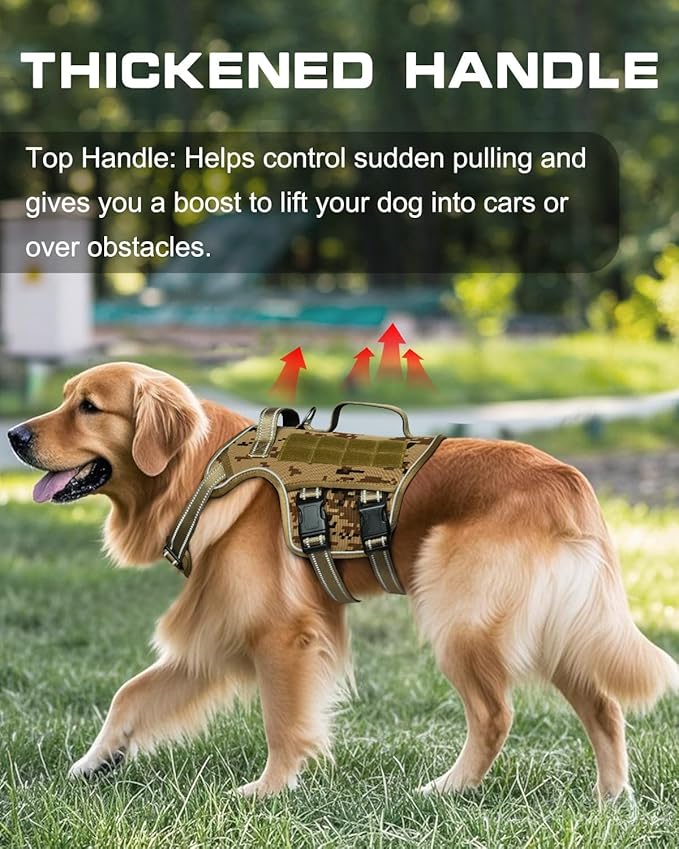 Small Dog Harness, Heavy Duty Tactical No Pull Dog Harness, No Choke, Easy On and Off Pet Vest with Molle System, Adjustable Reflective Dog Vest with Breathable Padded for Walking Hiking Training