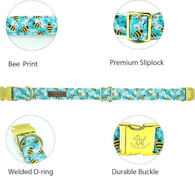 Elegant little tail Dog Collar, Summer Pet Collar Dog Durable Bees Print Dog Collars Girl or Boy Soft Pet Gift Adjustable Dog Collar for Small Medium Large Dogs