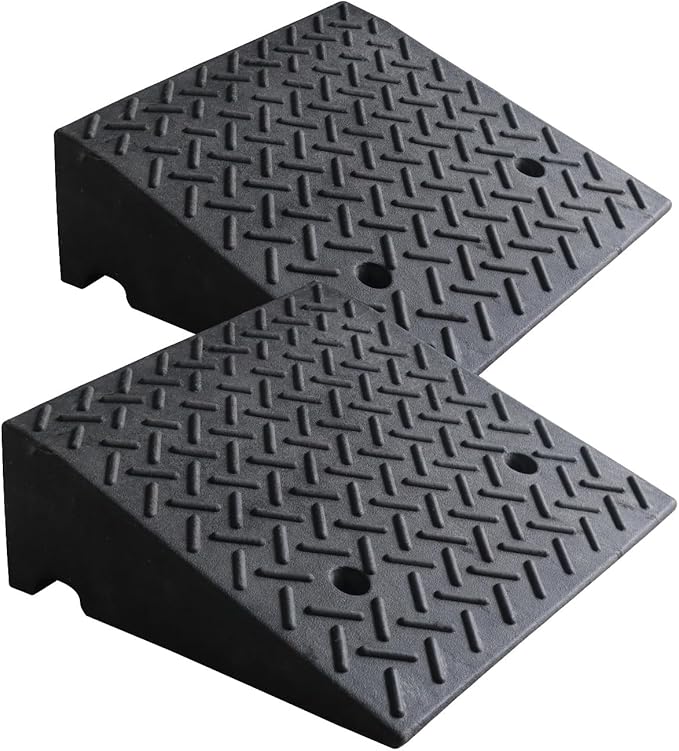 2 Pack 6.7" Rise Rubber Curb Ramps for Driveway Heavy Duty Loading Rubber Curb Ramps 19.68" L x 19.68" W Threshold Ramp for Sidewalks Shed Entry Cars Motorcycles Lawn Mowers 7000lbs Load Capacity