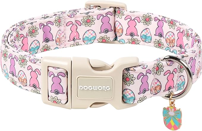 DOGWONG Easter Dog Collar-Cute Easter Bunny Dog Collar, Adjustable Bow&Rabbit Pet Collars Puppy Collar Gifts with Quick Release Buckle for Girl&Boy Dogs,L