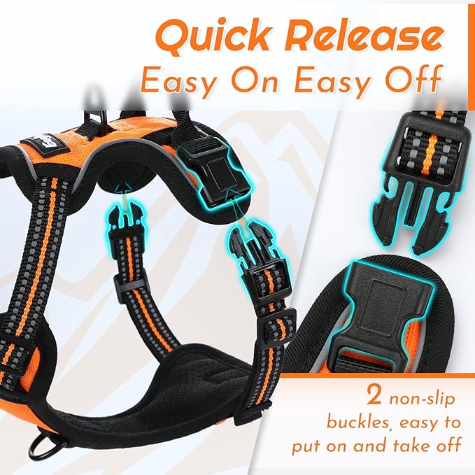 Eagloo Small Dog Harness No Pull, Service Vest with Reflective Strips and Control Handle, Adjustable and Comfortable for Easy Walking, No Choke Pet Harness with 2 Metal Rings, Orange, XS