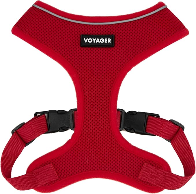 Voyager Aerolite Over The Head Dog Harness, No Pull Breathable Air Mesh Vest, Quick Dry with Reflective Stitching, Adjustable Escape Resistant Harness for Small Medium Large Dogs - Red, Medium