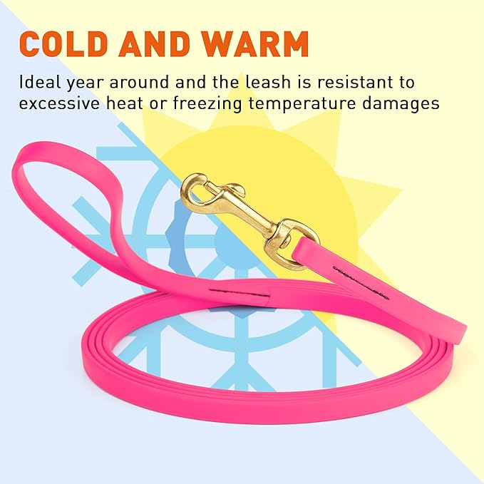 Viper Biothane K9 Working Dog Leash Waterproof Lead for Tracking Training Schutzhund Odor-Proof Long Line with Solid Brass Snap for Puppy Medium and Large Dogs, 15ft Passionfruit Pink