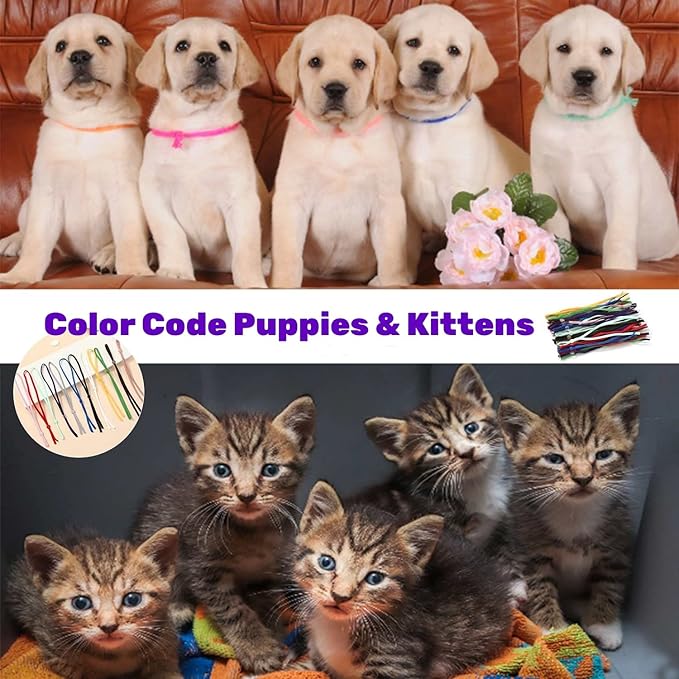 Stretchy Puppy Collars for Litter, 75Pcs Assorted Adjustable Identification Loops for Newborn Puppies and Kittens, Bulk Multi Colored Straps for Whelping, 6 Inches - 15 Colors