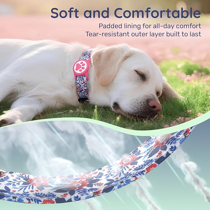 WhoseID Airtag Dog Collar,with Waterproof airtag Holder竊똎riginal Stylish Cute Pattern Design.QR Code ID Buckle竊똂omfortable Soft Cotton for Small Medium Large Dogs