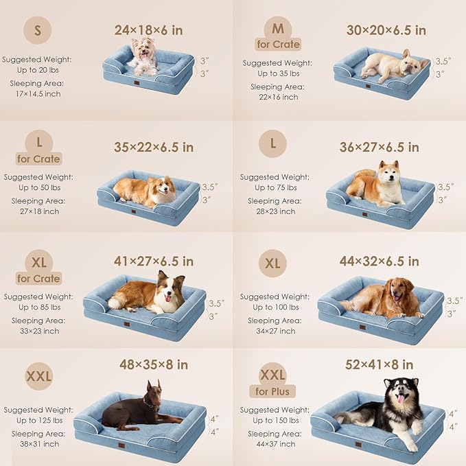 EHEYCIGA Orthopedic Dog Beds for Extra Large Dogs, Waterproof Memory Foam XL Dog Bed with Sides, Non-Slip Bottom and Egg-Crate Foam Big Pet Bed with Washable Removable Cover, Washed Blue