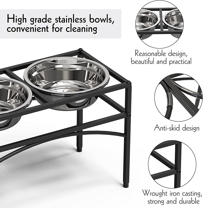 LUEXBOX Dog Bowls, Raised Pet Feeder with Stand, Stainless Steel, 10.5 inch Height, Medium or Large Breeds