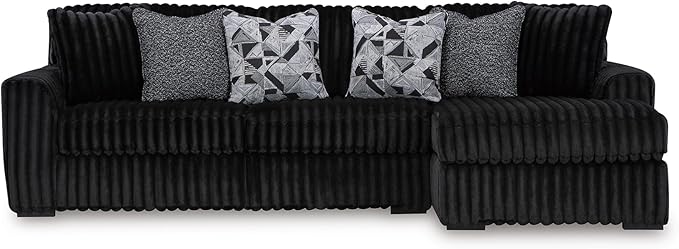 Signature Design by Ashley Midnight-Madness Contemporary L-Shaped 2-Piece Sectional Sofa with Chaise for Living Room, Black