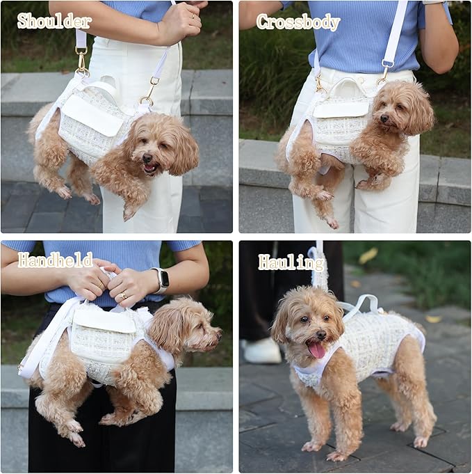 Dog Lift Harness Backpack for Small Dogs, Adjustable Straps Dog Sling Carrier for Hiking, Travel, Outdoor ??White Medium