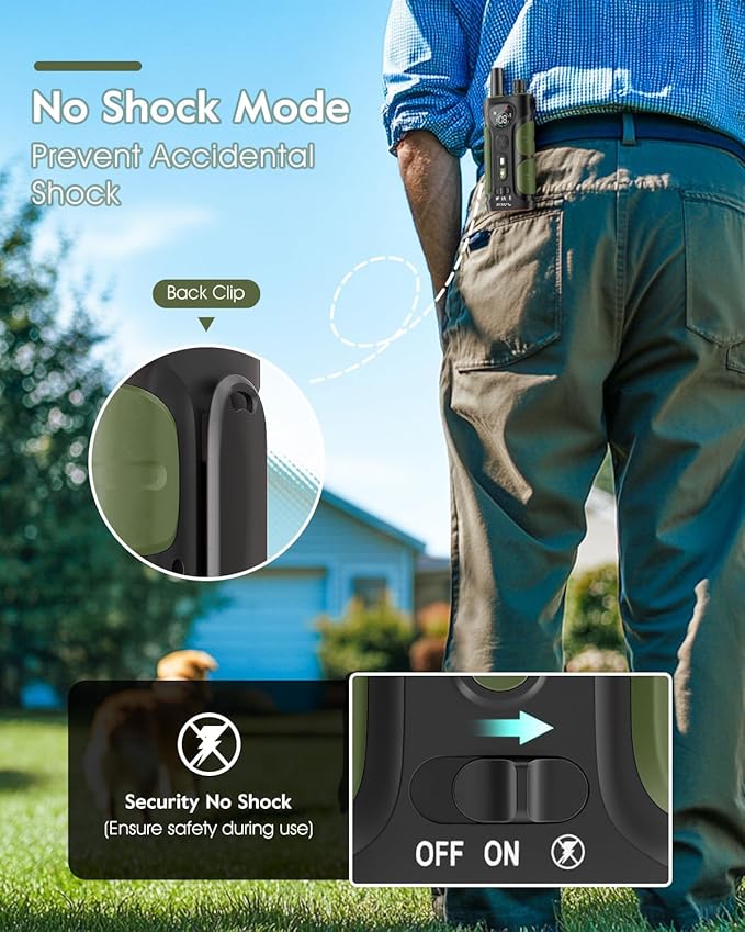 SLOPEHILL Dog Shock Collar,4200FT Dog Training Collar with Remote,IPX8 Waterproof E-Collar with Beep,Vibration,Shock,Flash Light,No Shock Mode,Electric Shock Collar for Small Medium Large Dogs,Green