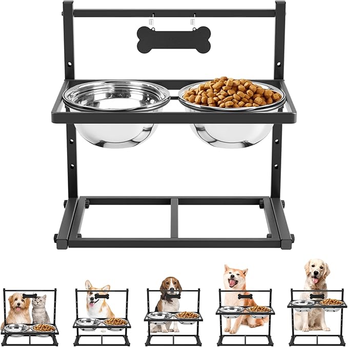 Elevated Dog Bowls for Dogs,Raised Dog Bowl Stand with Two 1700ML Stainless Steel Bowls, Adjustable Tall Dog Food Water Bowls