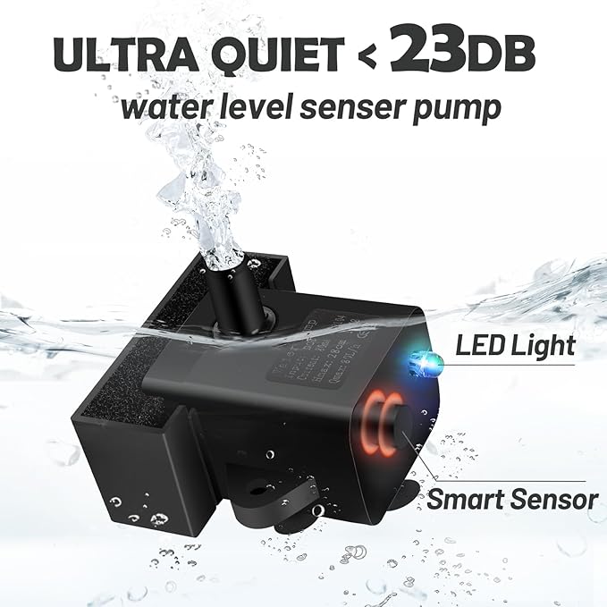 Replacement Pump for Cat Water Fountain, Compatible with Model JC-A15 2.2L/74oz Automatic Pet Water Fountain Dog Water Dispenser, Super Quiet Dog Pet Fountain Water Pump Black