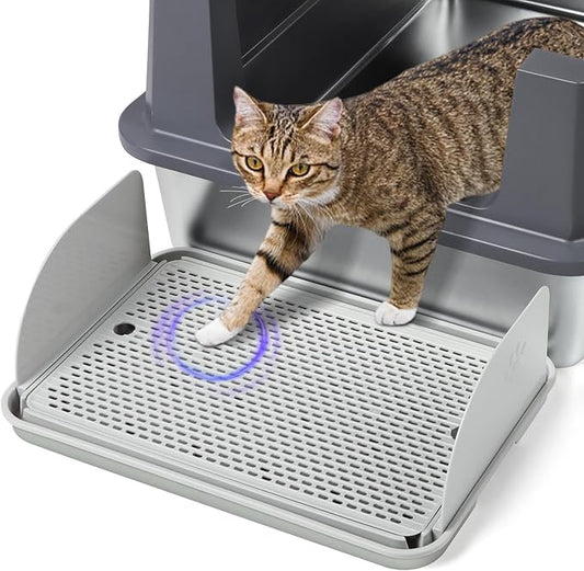 Cat Litter Box Step with Removable Splash-Proof Baffles, Large Pet Ramp for Litter Box with Filter Function Double Layer Cat Pedal Footrest Splash-Proof Easy to Clean (Light Grey)