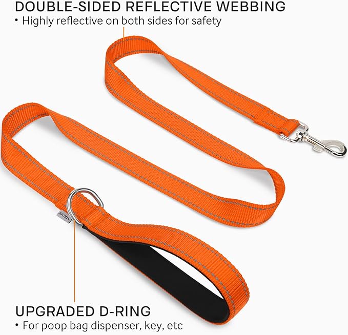 Joytale Dog Leash Heavy Duty for Large Medium Dogs, 5 FT Reflective Nylon Pet Walking Lead with Soft Padded Handle, Durable & Tangle Free for Training, Running & Safety Control, Orange