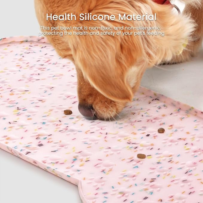 Dog Food Mat Anti-Slip Silicone Dog Bowl Mat Thicker Pet Placemat Waterproof Cat Feeder Pad with Raised Edge Puppy Kitten Feeding Mats Suitable Small Medium-Sized Dogs Cats Eating Tray