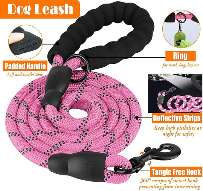 No Pull Dog Harness, Collar & Leash Set | Includes Dog Seat Belt, Collapsible Bowls & Poop Bag Dispenser. Ideal for Training, Walking, Hiking. Fits Small to Large Dogs(Pink-XL)