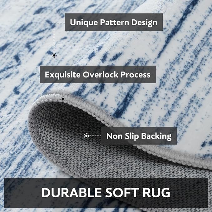 5x7 Area Rugs for Living Room Machine Washable Rug Distressed Indoor Carpet Neutral Moroccan Boho Rug Ultra Soft Area Rug for Bedroom Dining Room Playroom Office, Blue