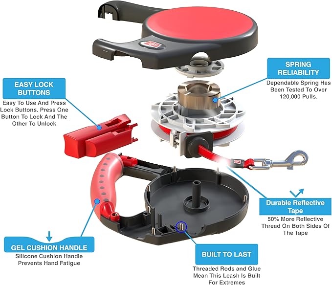 WIGZI Gel Retractable Leash, Small, Red (SMLGL-RD)