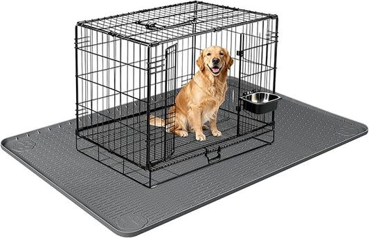 Silicone Dog Bed Mat, 57"x 40" Crate Mat for Dog Cages, Kennel Mat with Raised Edge, Washable, Waterproof, Leakproof, Protect Floors (Dark Grey)