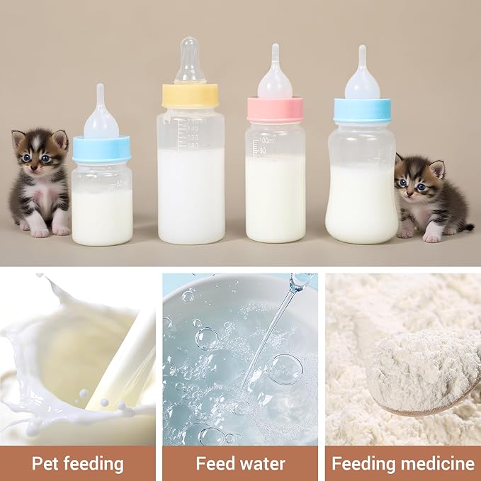 Puppy Kitten Nursing Bottle 3.4oz - Small Animal Feeding Kit with Nipples | Hand Feeding Supplies for Puppies, Kittens, Rabbits, Ferrets & Newborn Pets