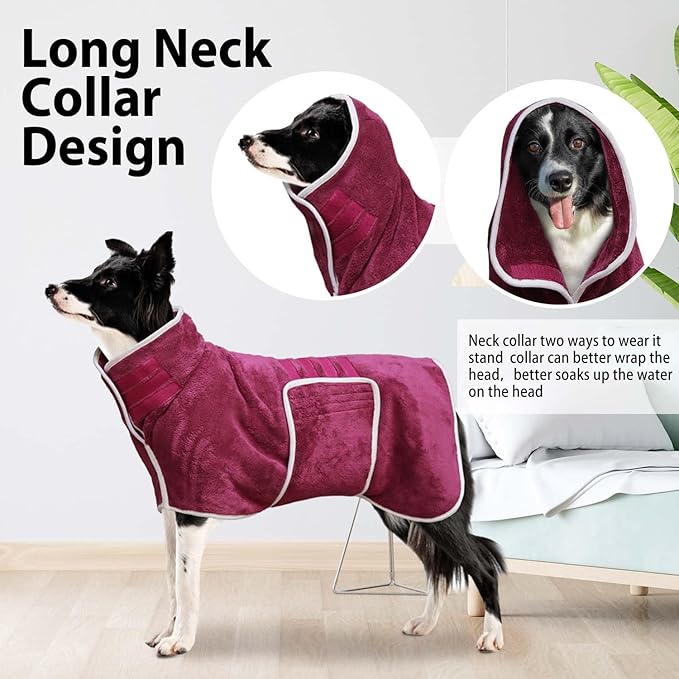 Dog Bathrobe Towel Drying Coat - Super Absorbent Dog Towels Bath Robe for Drying Dogs Large, Soft Adjustable Collar & Belly Strap Fast Drying Coat Pet Dog Cat Bath Robe Towel (Grey, X-Large)