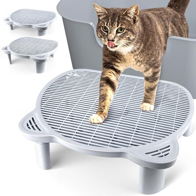 Adjustable Cat Ramp Litter Box Step Double Layer with Filter Function, Elevated Litter Box Ramp for Senior Cats Easy Cleaning Cat Litter Tray for Floor Indoor (Grey)