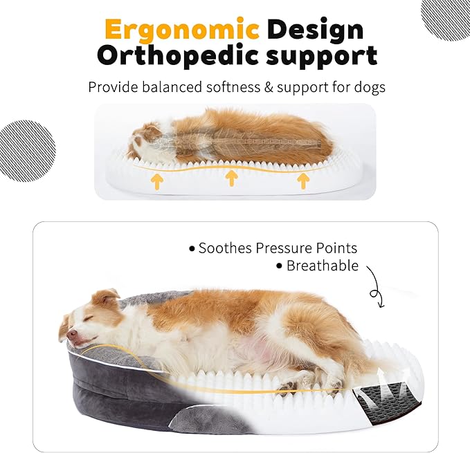 Orthopedic Dog Bed Couch for Large Sized Pets with Egg Foam Support, Four-Sided Bolster Cushions, Soft Tear-Resistant Fabric, and Removable Machine Washable Plush Cover