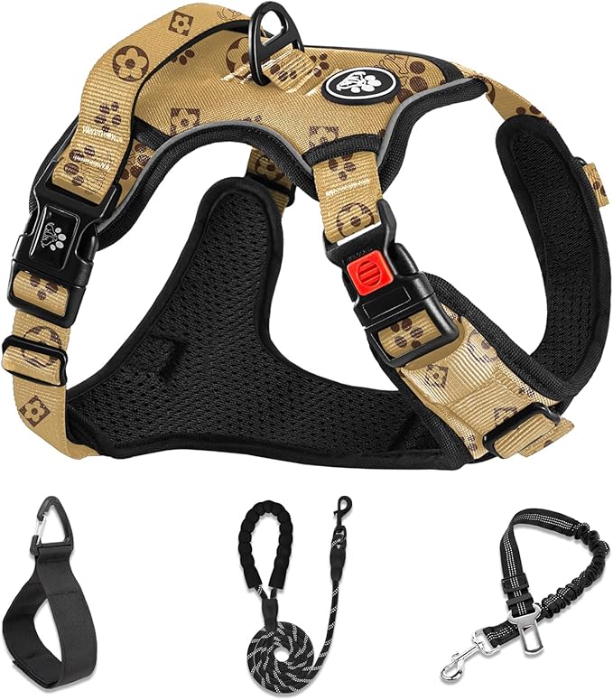 NESTROAD No Pull Dog Harness,Adjustable Oxford Dog Vest Harness with Leash,Reflective No-Choke Pet Harness with Easy Control Soft Handle for Small Dogs(Small,Light Brown)