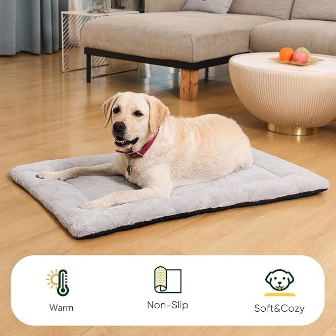 Dog Crate Pad 48 Inch, Washable Plush Kennel Mat for XXL Dogs, Anti-Slip Cushioned Pad for Wire and Metal Crates, Indoor, Travel and Training Use, Grey