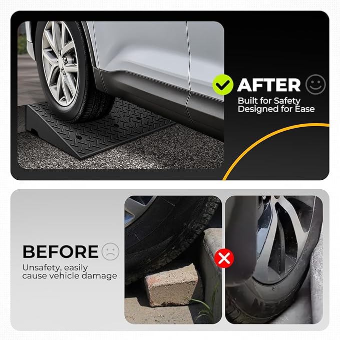 Auto Dynasty Rubber Curb Ramps, 6.3" Lift Height Curbside Driveway Ramp, 4410 LBS/2T Capacity Sidewalk Curb Ramp for Cars Trucks Bikes Motorcycles Wheelchairs, 2 Pack