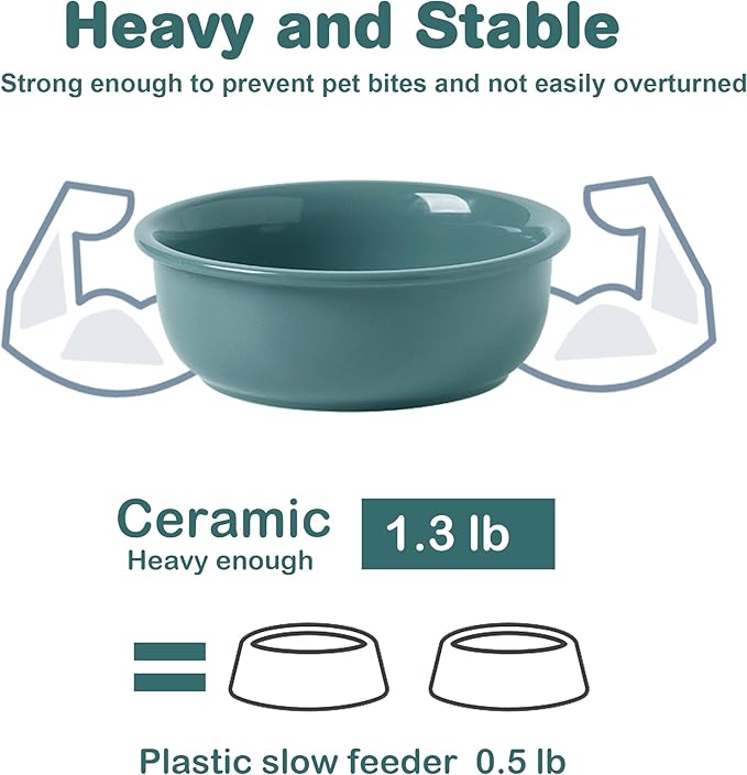 Single Replacement Bowl for 6.3'' High Elevated Dog Bowls, Non-Slip Pet Feeding Dishes for Small Medium Dogs and Cats, Durable Porcelain Dog Food and Water Bowls(28oz, Dark Green)