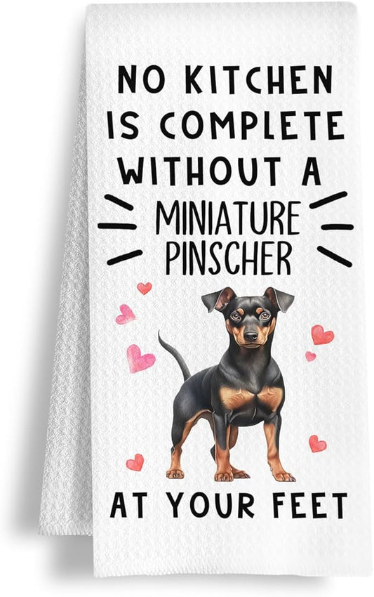 Funny Miniature Pinscher Hand Towels for Kitchen Home Bathroom Decor, A Kitchen is Not Complete Without A Miniature Pinscher Dish Towel, Dog Lovers Gift, 16×24 Inch