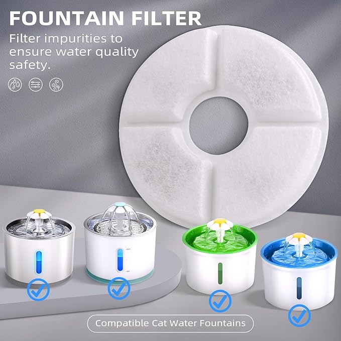 Filters Replacements for Flower Automatic Pet Fountains, Cat and Dog Water Fountain Replacement Parts, Cat Water Fountain Filters for 81oz/2.4L Round Fountains (8 Filters+4 Sponges)