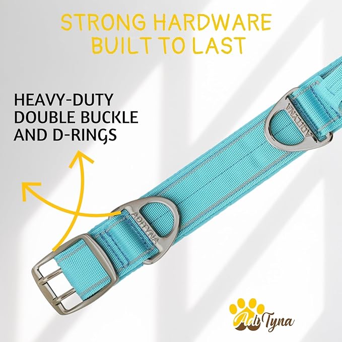 ADITYNA Heavy Duty Dog Collar for Extra-Large Dogs - Reflective Blue Collar with Handle for Training, and Walking - Wide, Thick, Tactical, Soft Neoprene Padded