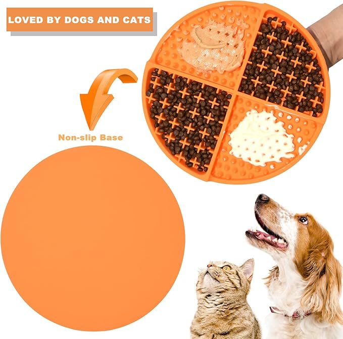 Bangp Licking Mat for Dogs and Cats,Dog Slow Feeders,Boredom Anxiety Reduction,Heavy-Duty Puzzle Mat Dog Treat Mat with Unique Quadrant Design,Perfect for Yogurt,Treats or Peanut Butter(Orange)