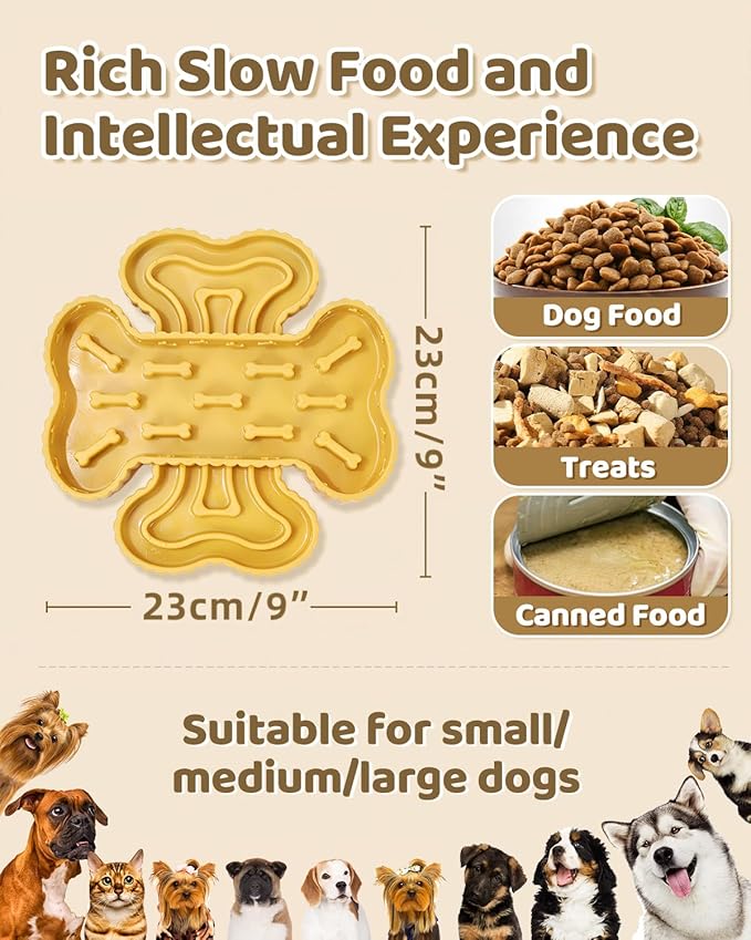Healthy Slow Feeder Dog Bowl for Fast Eaters - Anti-Gulping Puzzle Feeder with Strong Suction Cups, BPA-Free Pet-Safe Bowl, Dry/Wet Food Compatible for Dog&Cat Yellow (Prevents Bloat & Indigestion)