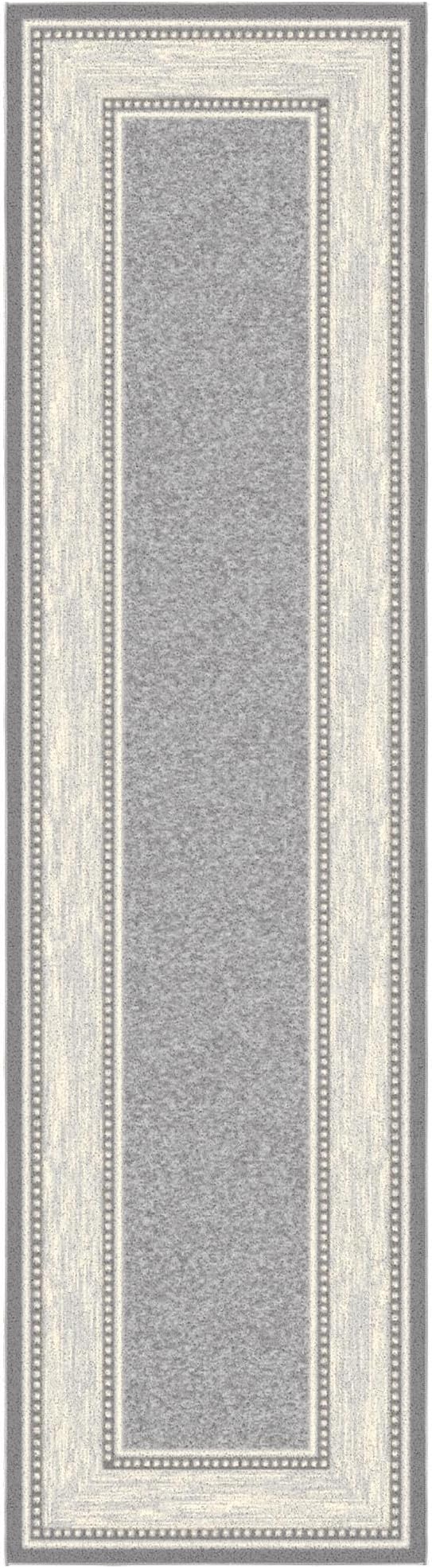 Ottomanson Hallway Runner Rug 2'7" x 9'6" Non Slip Border Area Rugs Easy to Clean Laundry Rug Runner Durable & Pet Friendly Floor Carpet Runners for Hallways Entryway Living Room Kitchen, Light Gray