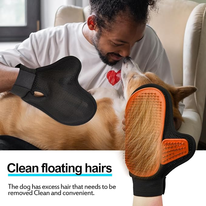 2025 Pet Grooming Glove with Tipped Pin Brush,Special Design Deshedding Glove, Perfect Petting Tool for Sensitive Dogs & Cats with Long & Medium Fur, Massage Mitt - Right-Hand - Orange