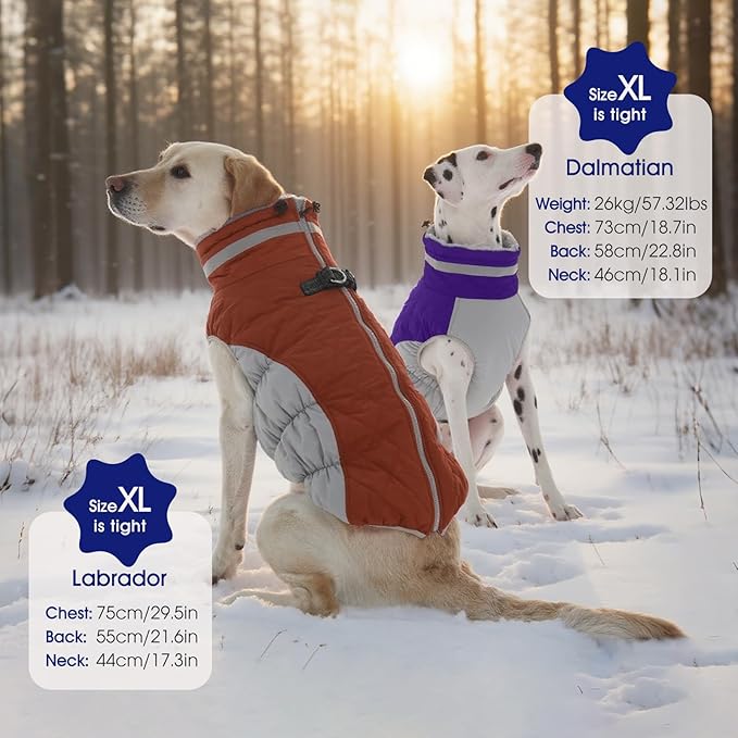 FUAMEY Dog Coat for Large Dogs,Waterproof Dog Winter Jacket with Harness Built in Puppy Cold Weather Coats Reflective Pet Vest with Zipper Warm Fleece Dogs Snowsuit Windproof Brown XXL