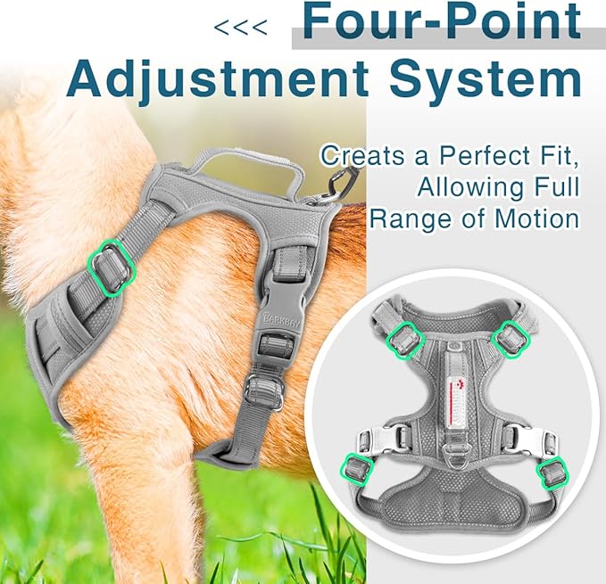 BARKBAY Dog Harness No Pull with ID Tag Pocket - Heavy Duty, Reflective, Easy Control for Large Dogs(Grey,XS)
