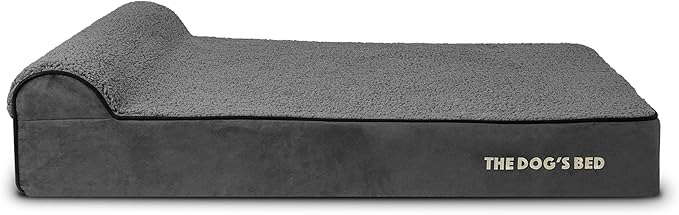 The Dog’s Bed Orthopedic Memory Foam Dog Bed with Headrest, Plush Fabric, Grey Plush, XL, 6-Inch