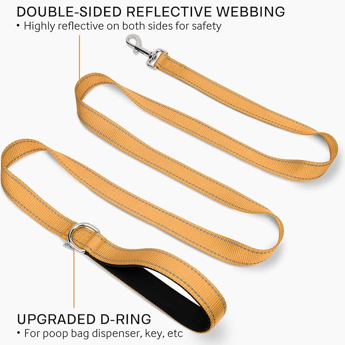 Joytale Dog Leash Heavy Duty for Small Medium Dogs, 6 FT Reflective Nylon Pet Walking Lead with Soft Padded Handle, Durable & Tangle Free for Training, Running & Safety Control, Khaki